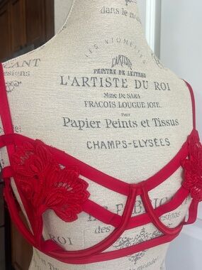 NWOt Victoria's Secret very sexy lipstick red strappy unlined balconett bra 36DD